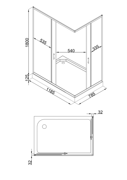 Душевой уголок MINO, прозр. стекла, прямоугольный, хром MN-128PСR-SD-C