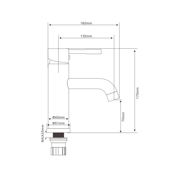 Смеситель для раковины кругл. нержавеющая сталь AKERO, AK11100