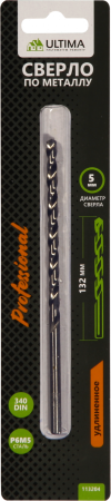 Сверло по металлу Ultima спиральное, удлиненное, P6M5, 5,0х132 мм