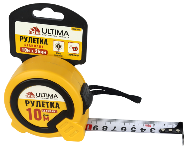 Рулетка Ultima Standart, 10 м х 25 мм, пластиковый корпус