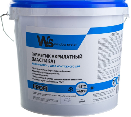 Акриловый герметик для наружного шва, светло-серый, Window System, ведро 7 кг 