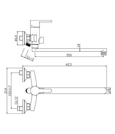 Смеситель для ванны с длинным изливом TORRES 17221TRB черный