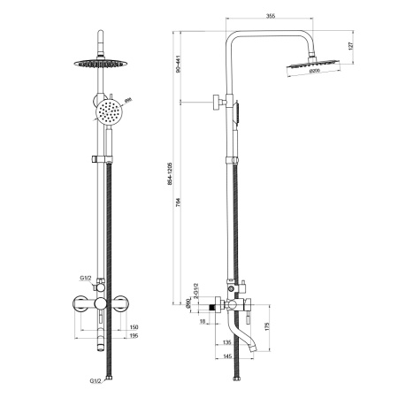 Смеситель для ванны с верхним душем нержавеющая сталь BALEAR 13511BL